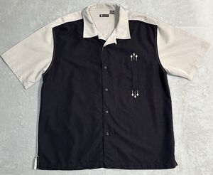 Centro Mens XL Black Cream Bowling Embroidered Retro Lounge Rockabilly Shirt